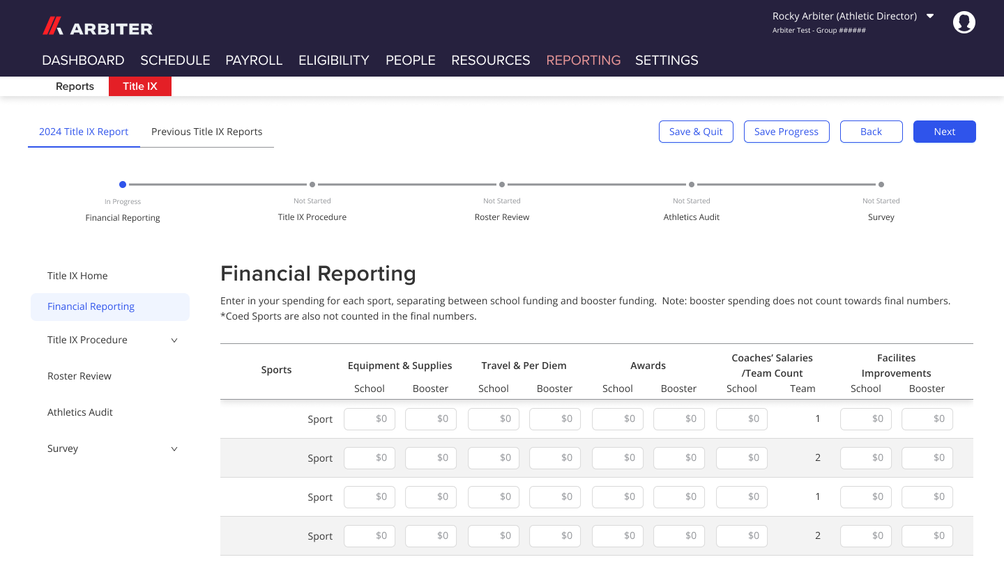 first protoype of title ix finacial reporting.